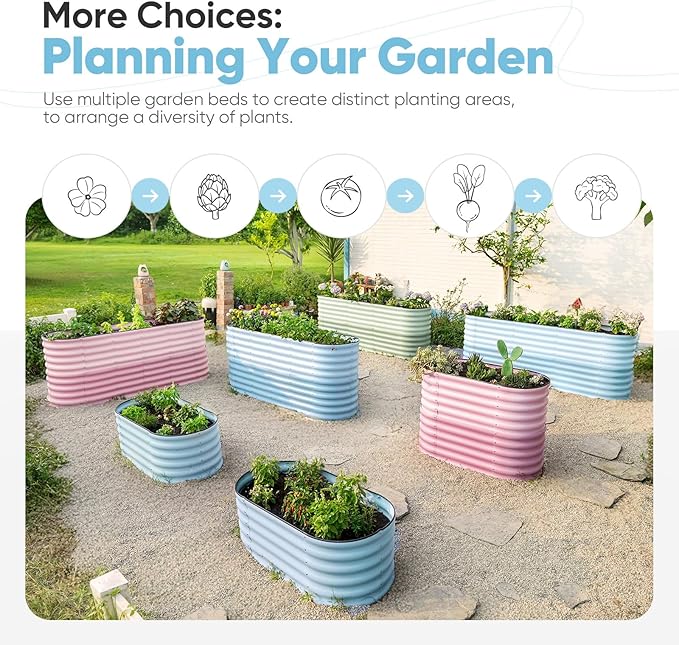 KING BIRD Raised Garden Bed 2.85 ft Tall 6 in 1 Galvanized Planter Garden Box Outdoor for Gardening Deep Root Vegetables Flowers 47.2X23.6X34.2 in Light Blue