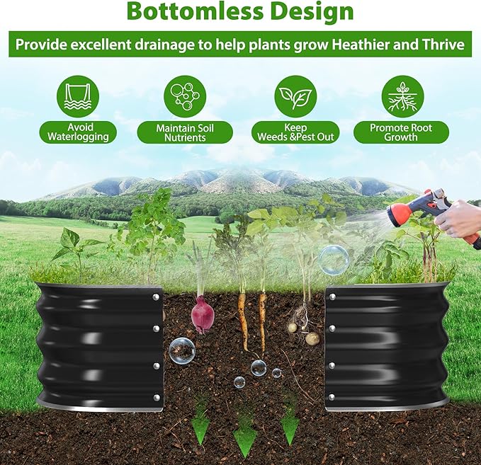 Galvanized Raised Garden Bed for Gardening3x3x1ft Metal Square Planter Boxes Outdoor for VegetableFlowerHerbModular Above Ground Growing ContainerBlack