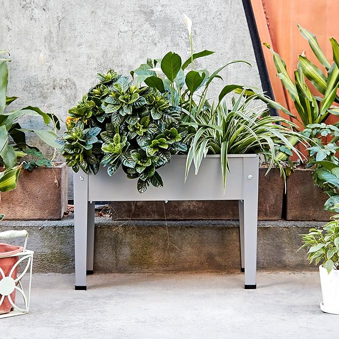 Metal Raised Garden BedRaised Planter Box with LegsHerbs and Vegetables Planter Suitable for Outdoor Patio Deck and Porch (Mini Gray)