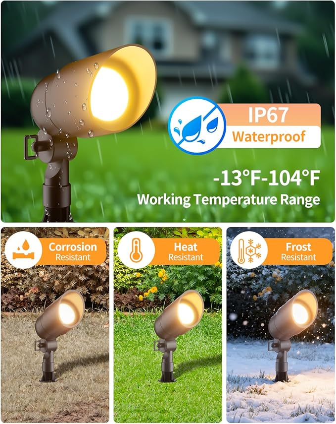 Cheopha 12V Outdoor Low Voltage Landscape Lighting Spotlight IP67 Waterproof Aluminum Body Replaceable 4W MR16 LED Bulb (2700K Warm White) for Garden Lawn and Yard Lights 2-Pack