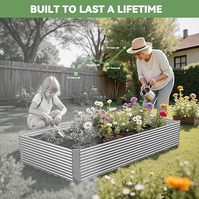 2 Pack Tall 8x3FT Raised Beds for Gardening Corrugated Galvanized Steel Raised Garden Bed Outdoor Metal Above Ground Garden Bed for Vegetables and Flowers(Rectangular)