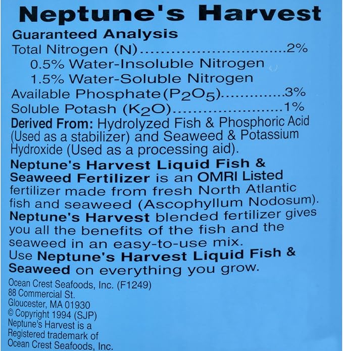Neptune's Harvest Fish &amp Seaweed Liquid Fertilizer (2-3-1) - 1 Gallon Bottle - Plant Food for Garden - Indoor &amp Outdoor Organic Plant Fertilizer for Vegetables Flowers Fruit and Lawns