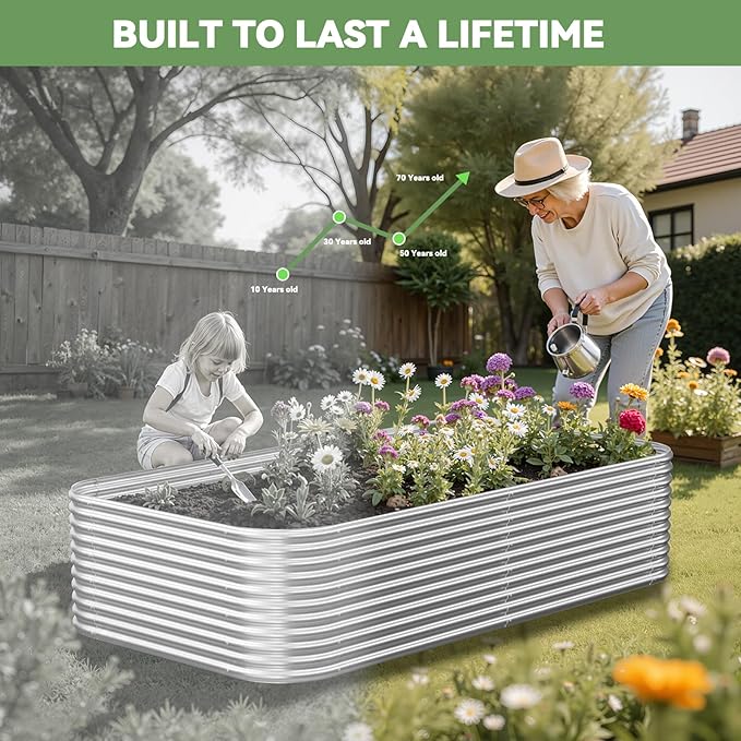 2 Pack Tall 8x3FT Corrugated Galvanized Steel Raised Garden Bed Outdoor Metal Above Ground Garden Bed for Vegetables and Flowers Raised Beds for Gardening-8x3x1.5FT