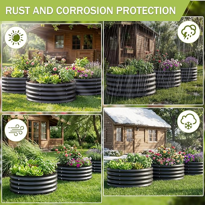 AHEONLAR 3PCS 2x2x2ft Galvanized Raised Garden Bed Kit Round Metal Flower Box Large Planter Raised Beds Outdoor Garden for PlantingFruitHerb Grey
