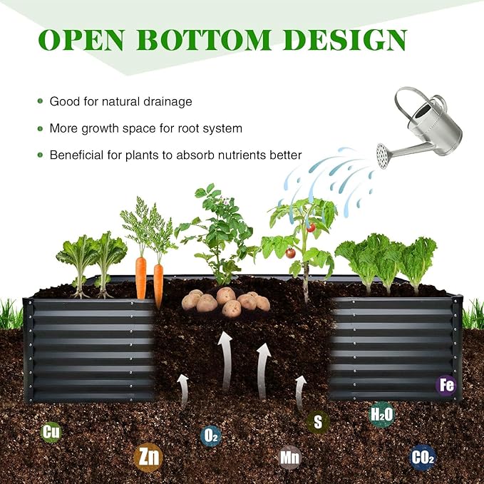 GrowHaus 8x4x2FT Galvanized Raised Garden Bed Planter Boxes Outdoor Large Metal Garden Beds for Planting Vegetables Flowers Herbs Rectangle Dark Gray