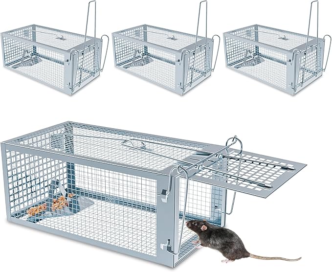 4 Packs Humane Rat Trap Outdoor Wanqueen Humane Mouse Traps Indoor for Home Small Rodent Chipmunk Squirrel Trap and Other Live Animal Cage Catch and Release
