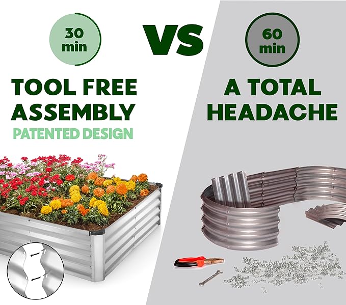 Plant &amp Plot Galvanized Raised Garden Beds Outdoor // 6×3×1 ft (2-Pack) Planter Raised Beds for Gardening Vegetables Flowers // Large Metal Garden Box // Patented Tool-Free Design (Silver)