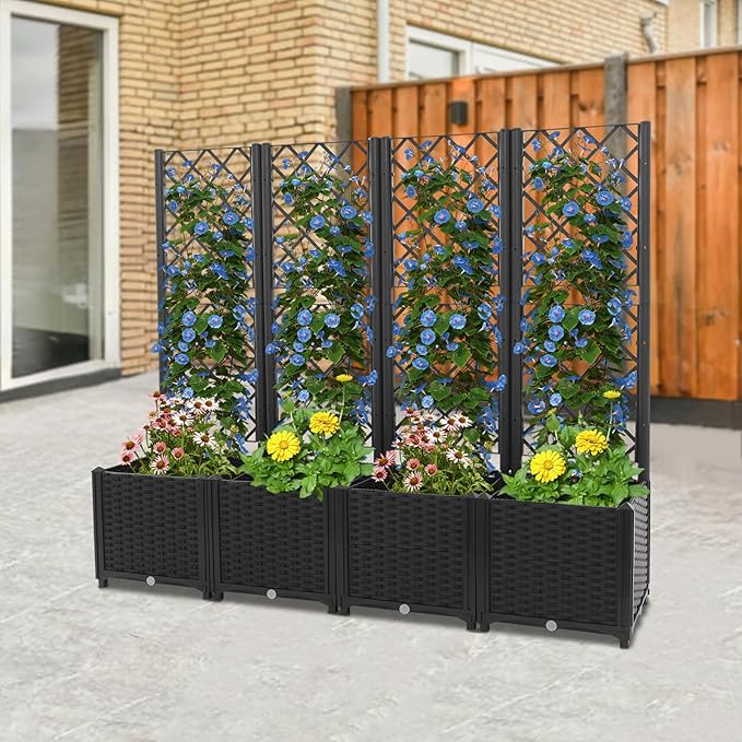 Vertical Garden Planter Box with Trellis for BalconyPlastic Privacy Planter for Climbing PlantsFlowers Herbswith Drainage Holes