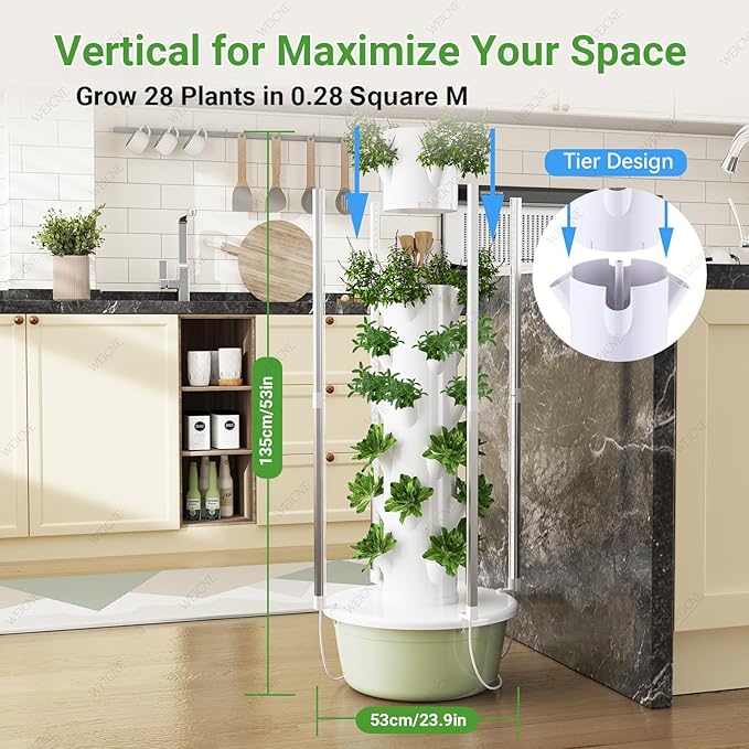 Hydroponics Growing System Tower Vertical Garden Planter Indoor Smart Garden Kit Hydroponics Growing System Kit Tower with LED Grow Lights Pump and Movable Water Tank 7Layer