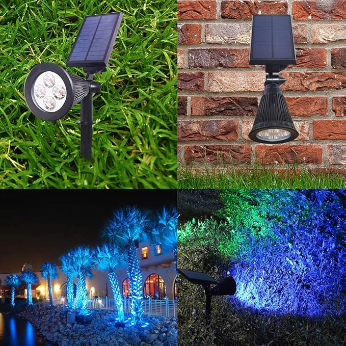 Solar Spot Lights Outdoor Waterproof 4 LED Outdoor Spot Lights for Yard Garden PathwayRed Blue Landscape Spotlights LED Solar Uplights for Trees