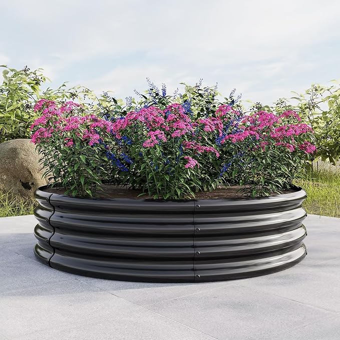 2 Pack Galvanized Raised Garden Beds Round Durable Elevated Planter Boxes Outdoor for Vegetables Fruits Flowers and Plants Anti-Rust Metal Quick Assembly Silver/Black