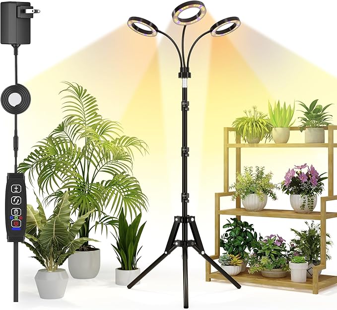 Grow Lights for Indoor Plants Full Spectrum LED Plant Light with Tripod Stand Plant Growing Lamps with Timer 3/9/12H 3 Color Modes 6 Brightness 78'' Adjustable Height for Large Plants