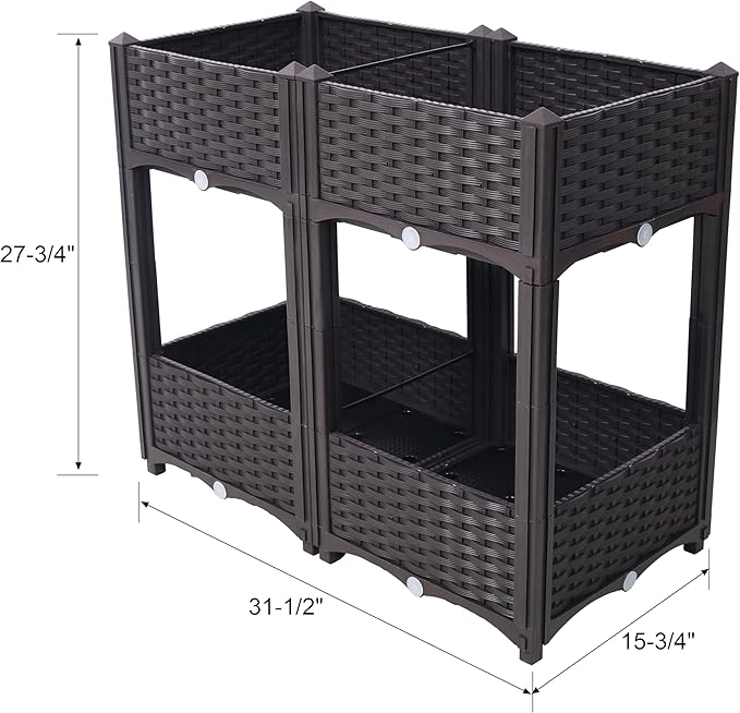Planter Raised Beds - Elevated Planter Garden Box with Drainage Plug Raised Garden Beds for Vegetable/Flower/Herb Outdoor Standing Planter Beds Gardening KitBrown31.5x15.7x27.7