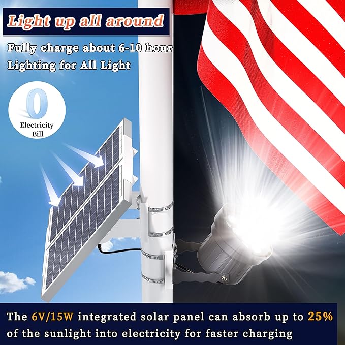 Ofuray Solar Flag Pole Light - Upgrade Big Solar Light for Outdoor Flagpole Dusk to Dawn with Remote Control Fits 0.5-4'' Diameter