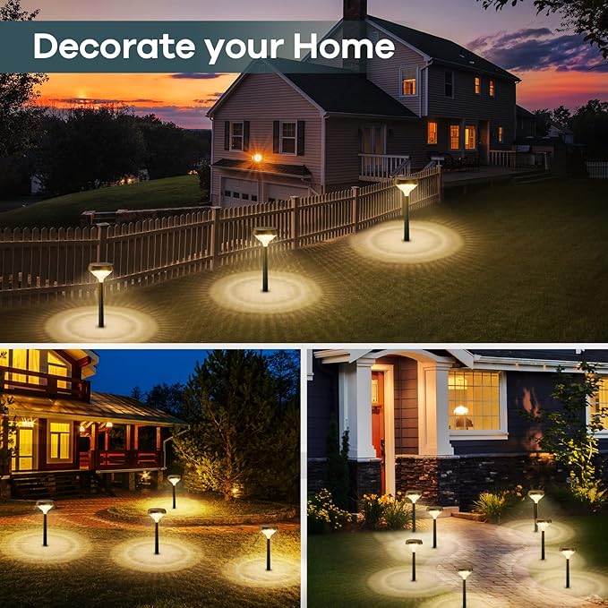 Linkind Multicolor Solar Spot Lights 4 Pack+ Warm White Solar Pathway Lights 8 Pack