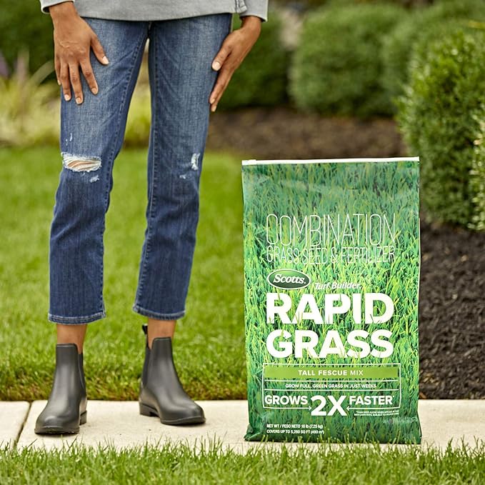 Scotts Turf Builder Rapid Grass Tall Fescue Mix - Combination Grass Seed and Fertilizer for Lawns Lawn Seed That Grows in Just Weeks 16 lbs.