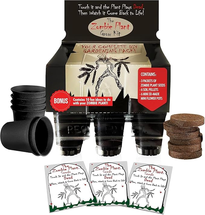 Zombie Plant Greenhouse Grow Kit - Touch It and Watch It Play Dead - Unique Grow Kit to Cultivate a Fun Indoor Plant that Revives in Minutes - Cool Plants and Great for Housewarming Gifts