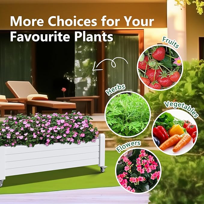 Vixzen Raised Garden Bed with Wheels OutdoorResin Weatherproof Planter Box with Drain Hole and Water Level Detectorfor Planting Plants Vegetables(Ashen 43.31 * 17.72 * 17.56)