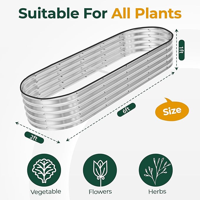 Utopia Home Galvanized Raised Garden Bed 6 by 2 feet Lightweight Planter Boxes Outdoor with Easy Assembly Large Garden Bed for Vegetables Fruits Flowers Silver Pack of 2