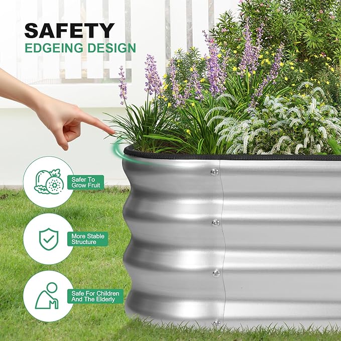 1MORE Raised Garden Bed -8X2X1 Galvanized Planter Box for Outdoor Gardening5 in 1 Modular Raised Bed Kit with Protective Tape Gloves for HerbIdeal for Vegetables and Plants.Sliver-2pack