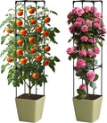 SUNYRISY 2Pack Planter Box with Tomato Cage Self Watering Tomato Planter Box with Trellis Raised Garden Bed with Wheels for Climbing Plants Vegetable Vine Flowers Outdoor Patio Sage Green