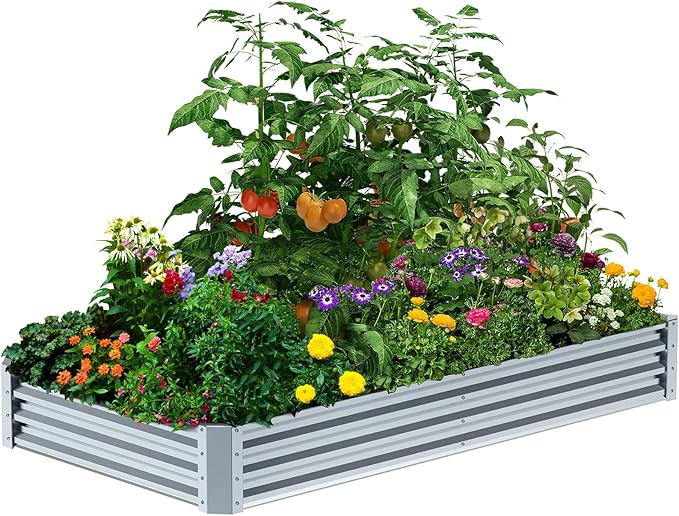 8×4×1FT Galvanized Raised Garden Bed Kit PETNOZ Easy Quick Setup Raised Garden Boxes Outdoor With Metal Stake To Fix Optional Size Rustproof Planter Box With No Bottom For Vegetables Flowers Herbs