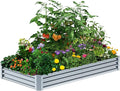 8×4×1FT Galvanized Raised Garden Bed Kit PETNOZ Easy Quick Setup Raised Garden Boxes Outdoor With Metal Stake To Fix Optional Size Rustproof Planter Box With No Bottom For Vegetables Flowers Herbs