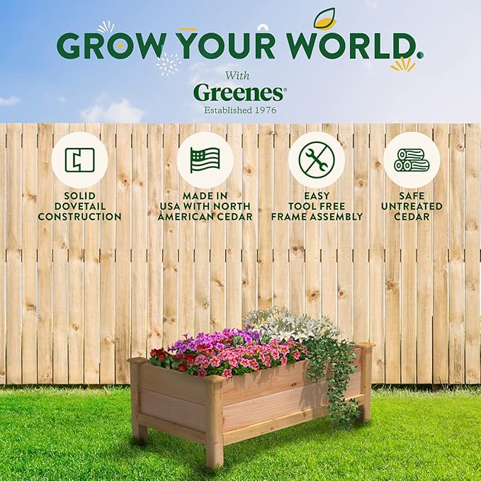 Greenes Fence Premium Cedar Elevated Garden Bed 24 W x 48 L x 19 H - Made in USA with North American Cedar