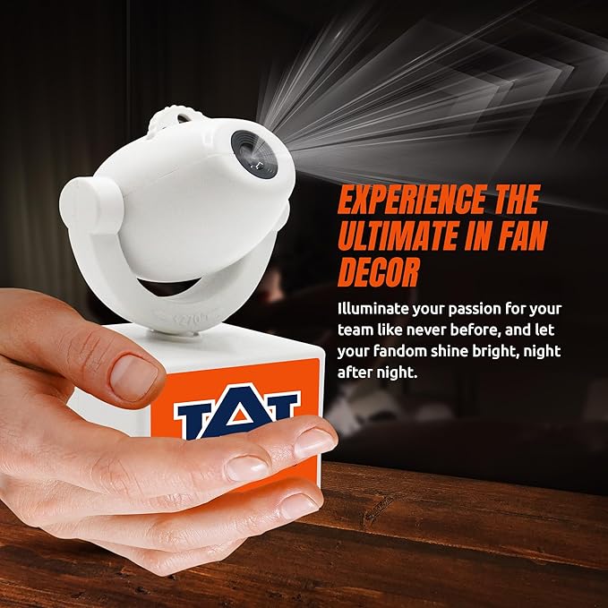 Sporticulture NCAA American Football Auburn Tigers - Adjustable Led Mini Spotlight Projector with 6 Team Logo Designs - Portable &amp Rechargeable Spotlight - Battery-Operated - 4.375” x 3.125”