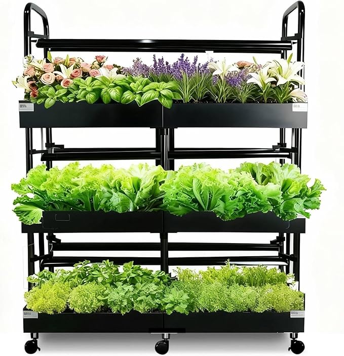 Large 3-Tier Indoor Hydroponics System Kit with Grow Lights Dual Growing Medium Double Water Pump Indoor Garden 88 Pods for Vegetables Herbs Microgreens (Black)