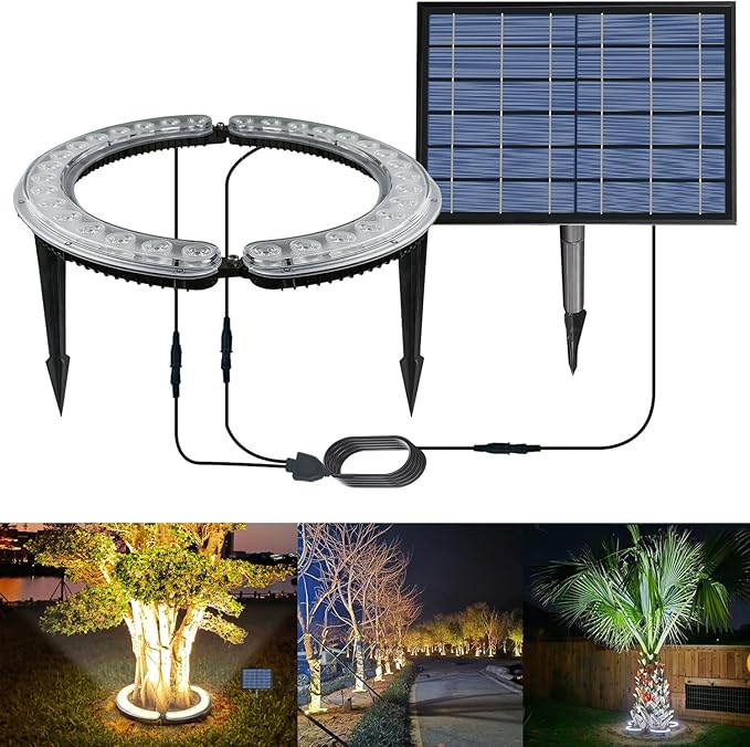 Solar Palm Tree Lights Outdoor 12000 mAh &amp 32 LEDs Outdoor Yard Lighting 6000K Uplight Landscape Spotlights Solar Powered Flood Lights for Large Tree Yard Landscape Garden