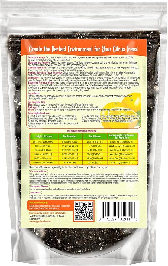 Premium Organic Citrus Potting Soil for Indoor/Outdoor Plants - Perfect for Oranges Lemons Limes &amp Grapefruits Trees - Hand Blended for Optimal Growth (20 QUARTS)