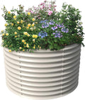 Olle 32 Tall Raised Beds for Gardening Galvanized Raised Garden Beds Round Garden Bed Metal Flower Bed Outdoor Backyard Garden Planter Box Ivory
