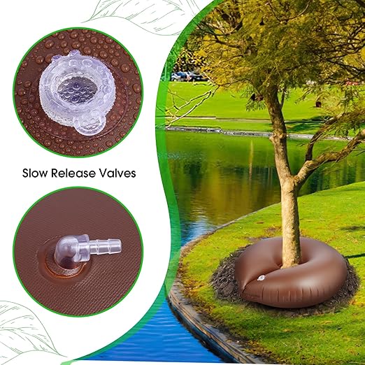 TezhiIe 2 Pack 25 Gallon Tree Watering Bags Brown Reusable PVC Watering Donuts for Trees Deep Root &amp Low-Profile Slow Release Watering Ring Bag for Newly Planted Multi-Trunk or Evergreen Tree