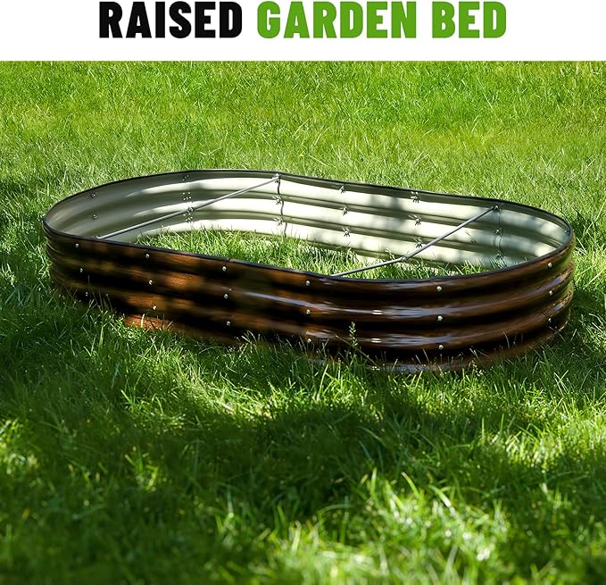 SnugNiture 2 Pcs 6x3x1ft Raised Garden Bed Kit Outdoor Oval Metal Garden Planter Ground Planter Box for Gardening Vegetables Flowers Brown