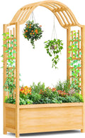 SUNYRISY Raised Garden Bed with Arch Trellis Wooden Outdoor Vertical Planter Box for Climbing Plant Vine Flowers Vegetables Planter Raised Bed with Hanging Roof and Drainage Holes