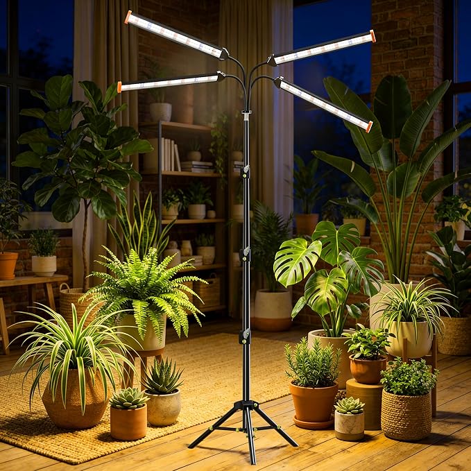 Grow Light with Stand for Indoor Plants3500K Warm White Plant Light with Red Blue LEDs for Indoor Tall Large Plants GrowingDimmable &amp Auto TimerHeight Adjustable 17-61