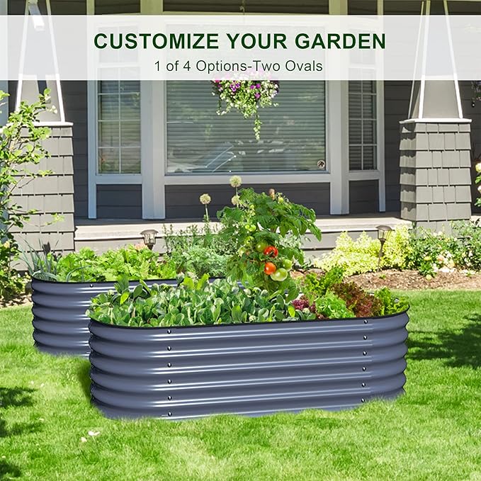 Olle 4-Style Modular Galvanized Raised Garden Beds Outdoor Easy Quick Setup 17 Tall 4-in-1 Metal Planter Boxes Outdoor for Flowers Vegetables Fruits Herbs DIY Gardening Grey