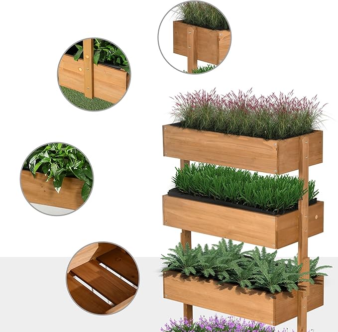 4Tier Vertical Premium Heavy Duty Eco-Friendly Wooden Raised Garden Bed Self-Draining Protective Liner Indoor Outdoor Orange