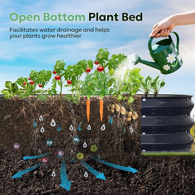 Raised Garden Bed 4×2×1 FT Galvanized Metal Raised Planter Box Decorative Vegetable &amp Flower Planting Container for Patio Entryway Poolside Outdoor Landscaping Midnight Blue