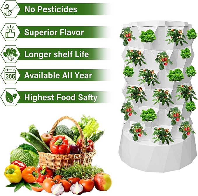 48 Pots Hydroponics Tower Set Vertical Hydroponic Growing System with Water Pump Indoor Outdoor Planter Tower Starter Kit for Growing Strawberries Tomatoes Lettuce Plants &amp Vegetables at Home