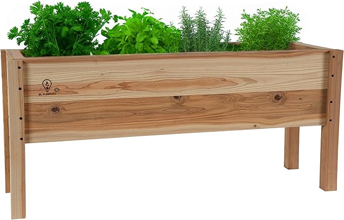 44 x 12 Cedar Raised Garden Bed Planter Box – Premium Tongue &amp Groove Cedar Wood Built-in Drainage – Easy Assembly – Outdoor Planter for Vegetables Herbs Flowers