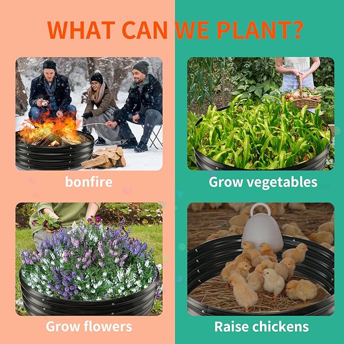 2.7FT Diameter Galvanized Garden Raised Bed/Plant Box/Fire Pit Ring - 0.8mm Thick12 Inch TallPerfect for Planting a Variety of FlowersHerbsVegetables (Black 32 Dia X 11.5 inches)
