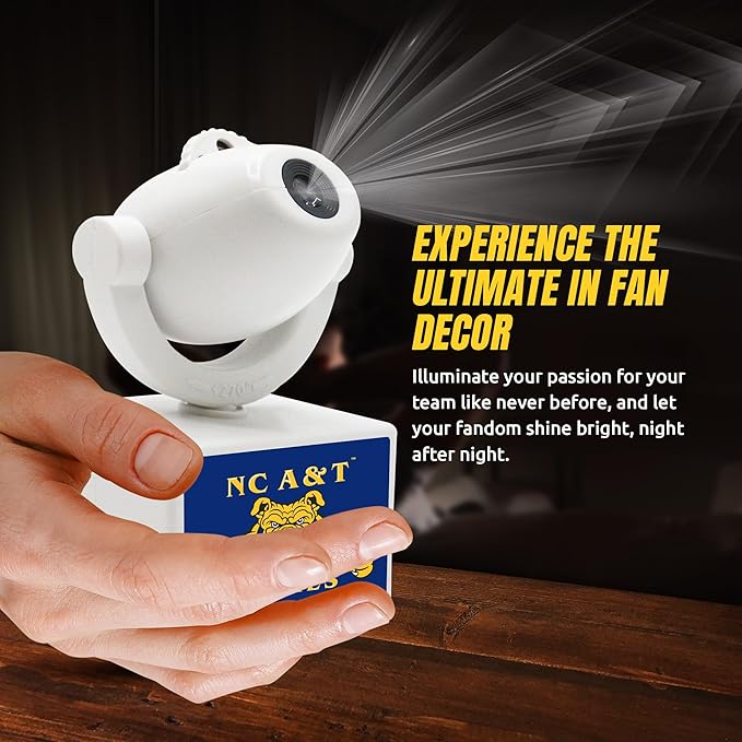 Sporticulture NCAA American Football NC A&ampT Aggies - Adjustable Led Mini Spotlight Projector with 6 Team Logo Designs - Portable &amp Rechargeable Spotlight - Battery-Operated - 4.375” x 3.125”