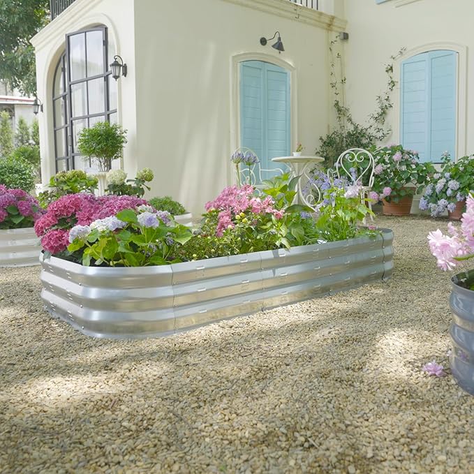 Galvanized Raised Garden Bed Kit Large Metal Raised Garden Beds for Vegetables Galvanized Planter Raised Garden Boxes Outdoor (Silver)