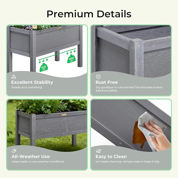 TT Nature HDPE Raised Garden Bed with Legs Outdoor Elevated Planter Box for Vegetables Herbs &amp Flowers Weather-Resistant Raised Garden Beds for Patio Balcony &amp Backyard Gardening