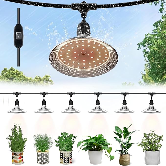 Outdoor LED Grow Light Waterproof String Plant Growing Light 21 FT Full Spectrum Growth Light Suitable for Garden Farm Flower Seedling Greenhouse Grow Light (6 Light)
