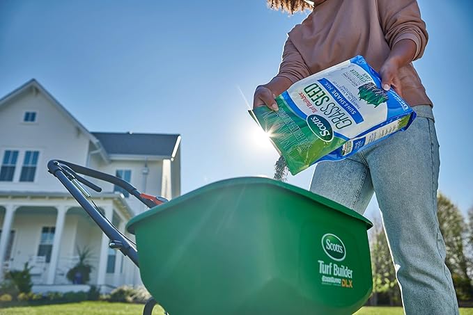 Scotts Turf Builder Grass Seed Sun and Shade Mix with Fertilizer and Soil Improver Thrives in Many Conditions 16 lbs.
