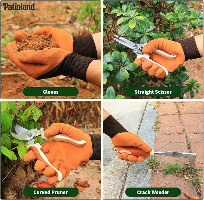 10-Piece Garden Tool Set Brown Gardening Hand Tools with Non-Slip Handles Heavy Duty Rust-Proof Aluminum Tools Organizer Tote Bag &amp Gardening Gloves Ideal Gardening Gifts for Women and Men