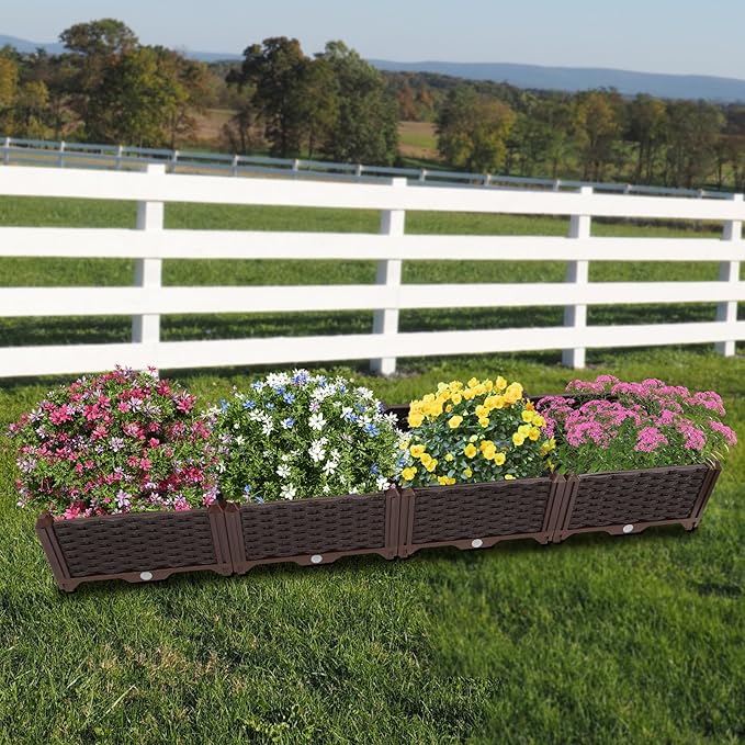 61x15x8.6in Raised Garden Bed Floor Standing Elevated Plastic Planting Planter Boxes for Backyard Patio Balcony Garden Boxes Outdoor Raised with Drainage System -Coffee